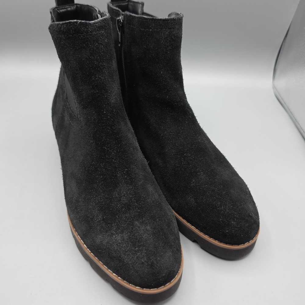 Vionic Brighton Chelsea Boots Womens 8.5 Black Suede Chunky Water Repellant - Picture 2 of 15